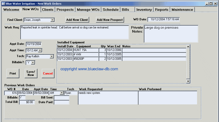 New Work Order Database