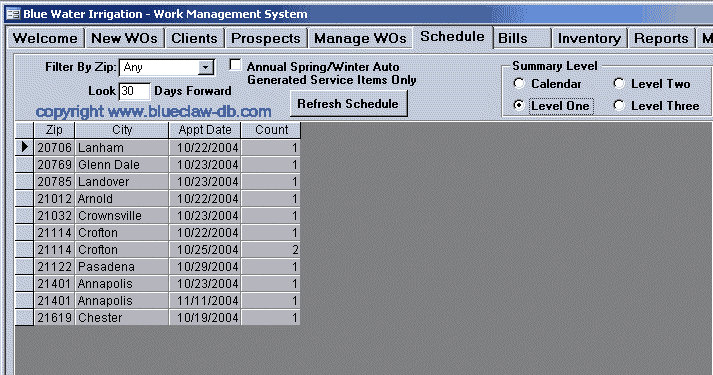 Work Order Schedule Database Radio Button