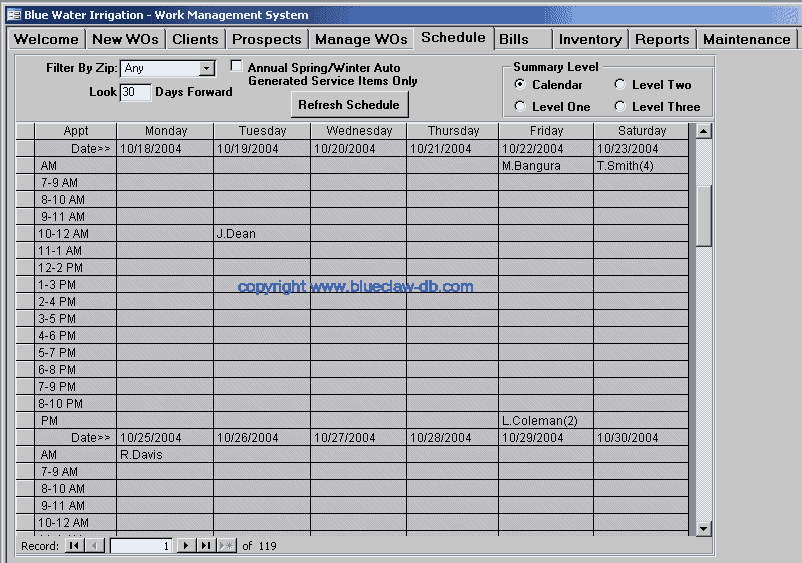 Work Order Schedule Database
