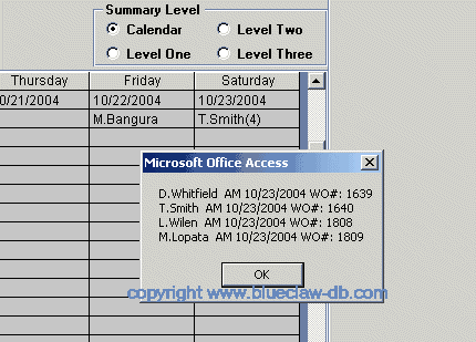 Work Order Database Popup