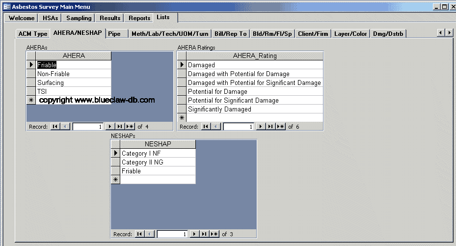 asbestos survey database management system